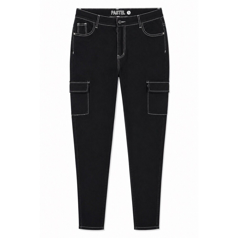 Pastel Cargo Pants Juniors 15/XL Black Twill Stretch Pockets Tapered Leg Casual